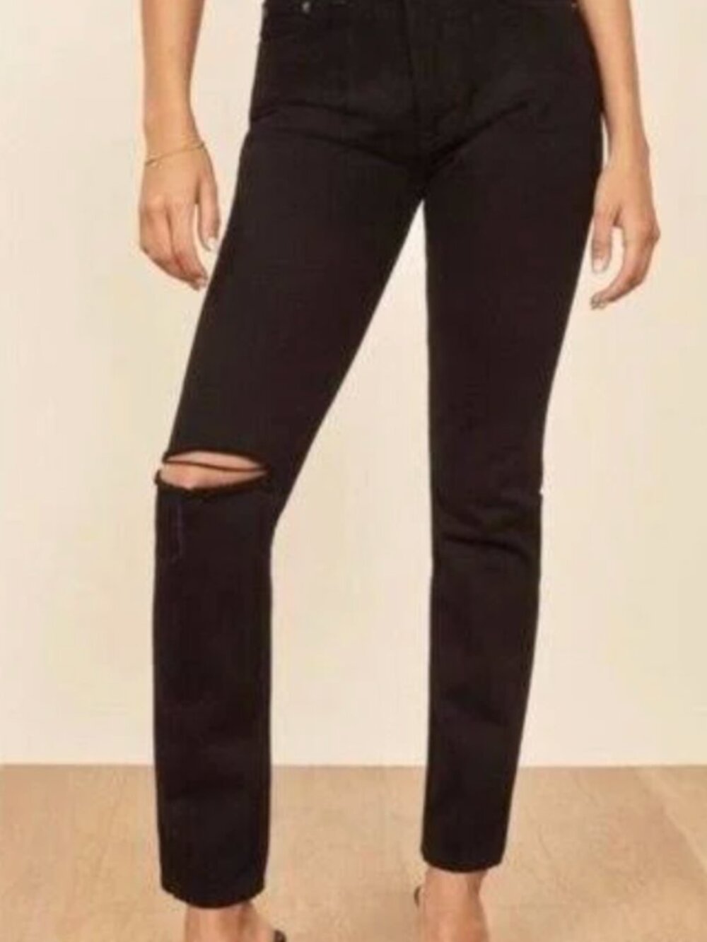 Reformation Julia High Cigarette Distressed Jean Size 26 Black